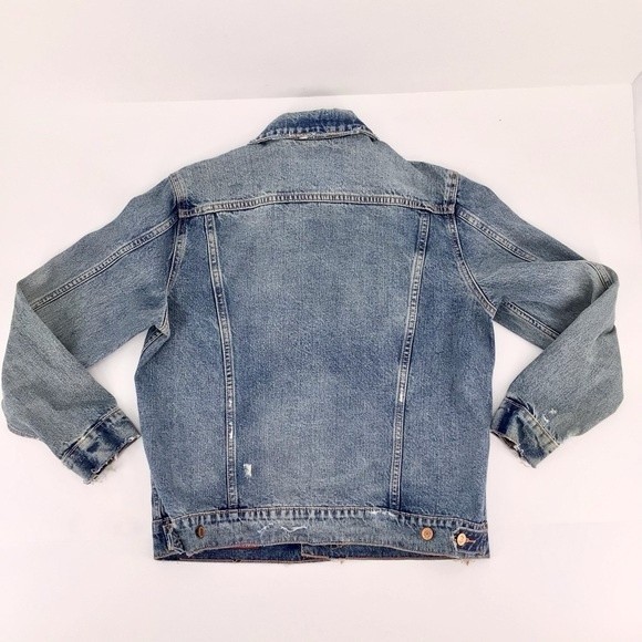 Lucky Brand Distressed Tomboy Trucker Jean Medium Wash Denim Jacket Size Large - Picture 16 of 16